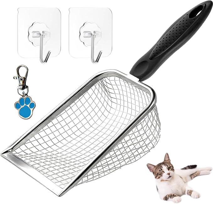 itPlus Cat Litter Scoop, Stainless Steel Cats Sturdy Mesh Scooper Kitty Litter Scoop Long Handle Scooper Shovel Sifter for All Litter Types Metal Cat Scooper for Litter Box