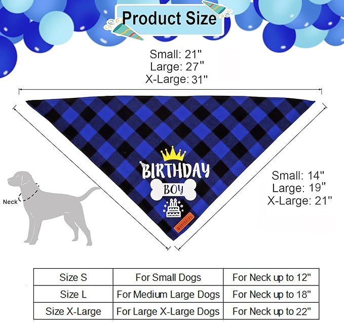 ADOGGYGO Dog Birthday Hat Bandana - Navy Blue Birthday Boy Dog Bandana Pet Party Hat with Numbers Bow and Happy Birthday Banner Set (X-Large)
