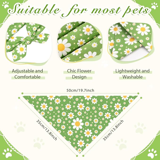 Weewooday 50 Pcs Spring Dog Bandanas Bulk with Daisy, Flower, Floral Soft Bibs Adjustable Triangle Pet Scarf Bowtie for Small Medium Large Costume Grooming(19.7 x 13.8 x 13.8 Inch)