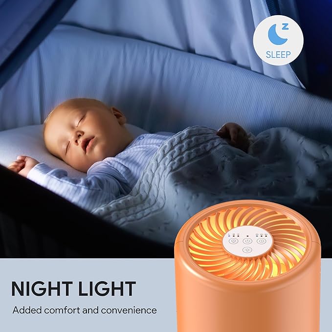 FULMINARE Air Purifiers for Home Bedroom H13 True HEPA Air Purifier, 3 Speeds, Timer, 24dB Quiet Air Cleaner With Night Light, Portable Small Desk Air Purifier for Smoke, Kitchen, Office, Lava Orange