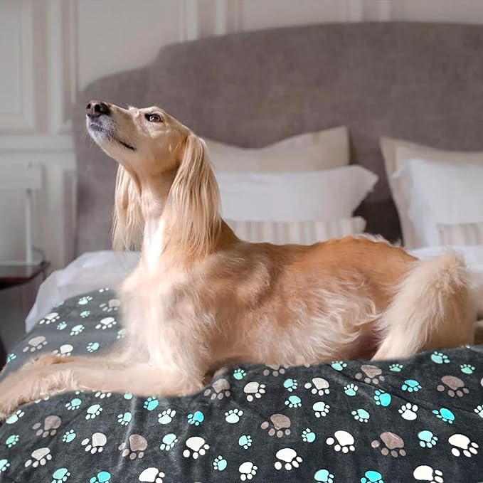 Dog Blankets for Large Dogs, 3 Pcs Dog Blanket Washable, Soft Fluffy Flannel Pet Blanket Mat Cover for Bed Couch, Cute Print Puppy Blanket 60" x 50"