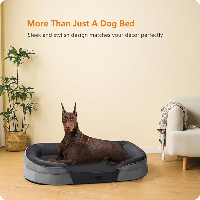 Dwanton Orthopedic Dog Bed for Extra Extra Large Dogs with Gel Memory Foam, Waterproof Dog Sofa, Washable Pet Bed with Four Sided Bolster Cushion, Removable Cover & Non-Slip Bottom, 48", Dark Gray