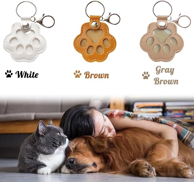 Dog Hair Keychain, Leather Pet Hair Collector Keychains, Pet Fur Keepsake Gift, Paw Charm for Collecting Cat Dogs Fur