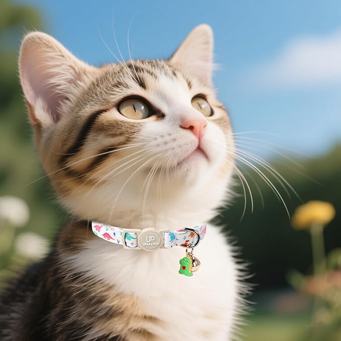 Cat Collar, 2Pack Summer Kitten Collars-Breakaway Kitty Collars-Cute Dinosaur and Icecream Pendants,Cat Collar with Bell, for Girl & Boy Cats