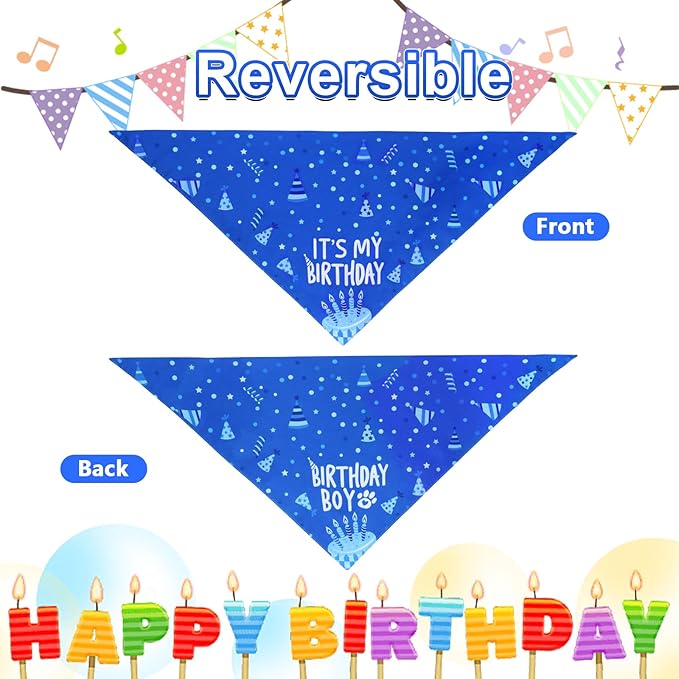Dog Birthday Party Supplies, Blue Dog Birthday Set with Hat Bandana Numbers for XLarge Large Boy Pets Puppy
