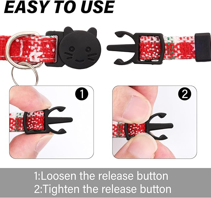 10 Pcs Christmas Cat Collar Breakaway with Bow Tie and Bell Kitten Collars Removable Bowtie Plaid Cat Collar for Cats Kittens Puppy Christmas Supplies