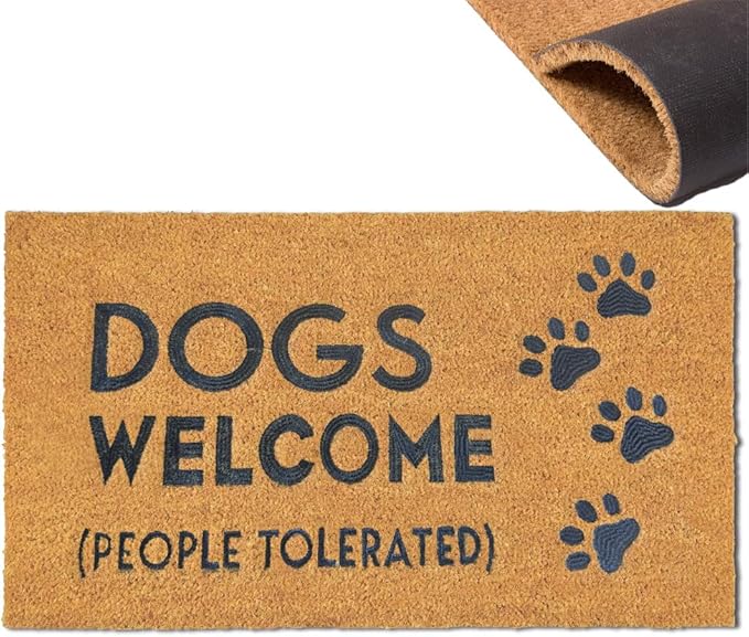 Assaoy Dogs Welcome People Tolerated Doormat Dog Welcome Funny Door Mats Outside Coir Doormat for Home Entrance,Front Floor Rubber Mat Indoor Outdoor Christmas mats Heavy Duty Backing Patio 30”x18 in