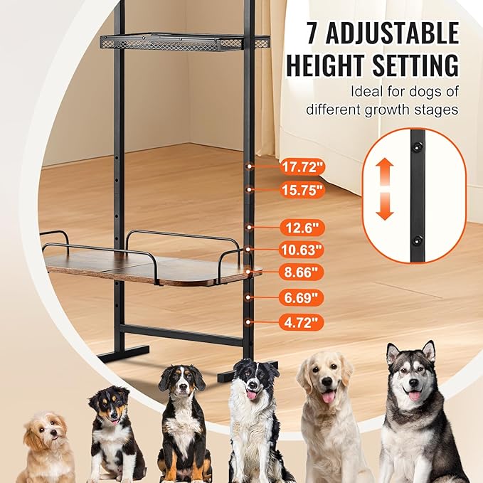 VEVOR Elevated Dog Bowls with 7 Adjustable Height, Dog Feeding Station with Storage, Raised Dog Bowl Stand, Lifted Dog Bowl Holder Cabinet Shelf with Pet Food Toy Organizer for Large Medium Small Dogs
