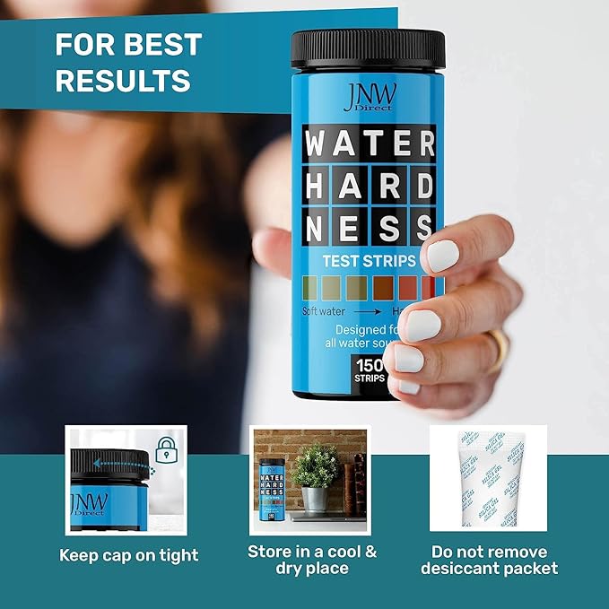 Water Hardness Test Kit - Quick and Accurate Water Hardness Test Strips - Hard Water Test Kit with eBook - Ultimate Test Kit for Water Hardness - 150 Water Softener Test Strips by JNW Direct