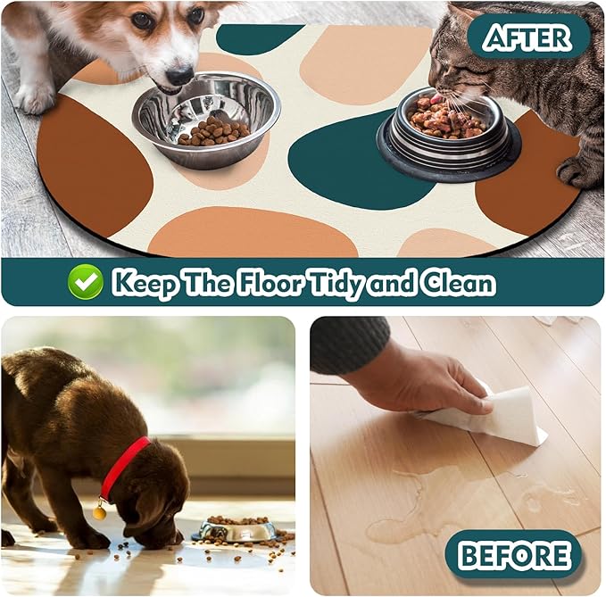 Dog Feeding Mat 24''x16'', Absorbent Pet Food Mat, No Stains Quick Dry Pet Water Mat Protect Floor, Cat Dog Water Bowl Mat for Messy Drinkers, Non-Slip Rubber Base Pet Placemats for Food and Water