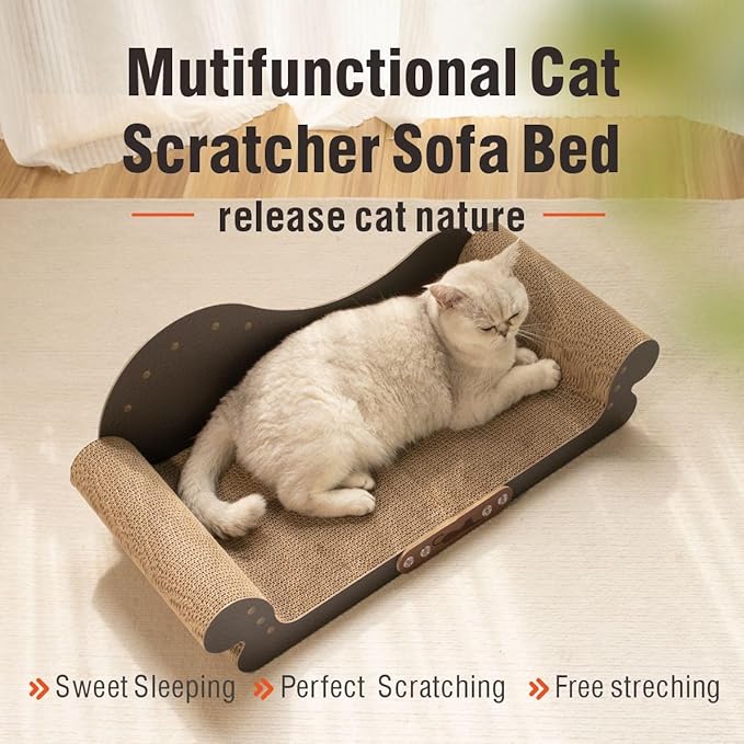 Sofa Shaped Cat Scratching Board,26.6" Extra Large Scratcher Bed for Large Cat Multi-Cats, Scratch Boards Lounge Bed,Cat Couch Furniture Protector (Black)