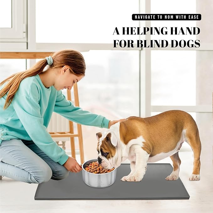 AVERYDAY 100% Waterproof Thicker Silicone Dog Food Mat, 0.63'' Raised Edge Bowl Mat for Food & Water, Non Slip Pet Feeding Placemat for Messy Drinkers, Perfect for Large Medium Small Breeds, 23"x16"