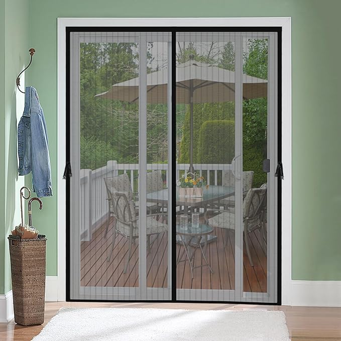 Magnetic Screen Door for 48 x 80 Inch French Door, Screen Itself Size: 50" x 81", Glass Sliding Door Heavy Duty Screen Door Mesh Curtain Keeps Bugs Out for Patio, Sliding Or Large Door
