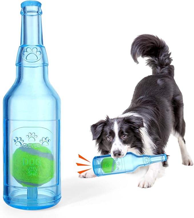 Mity rain Water Bottle Dog Toy - Dog Toys for Aggressive Chewers Cute Squeaky Toys for Large/Medium/Small Dogs Interactive Dog Toys to Keep Them Busy Crunchnplay Bottle Toy (Blue)
