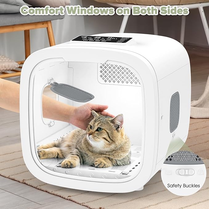 52L Automatic Pet Dryer Box with 5 Modes, Hands-Free Pet Grooming Dryer for Cats & Dogs, Adjustable Temperature & Wind Speed, Low Noise, Safety Features, Timer & Interior Light