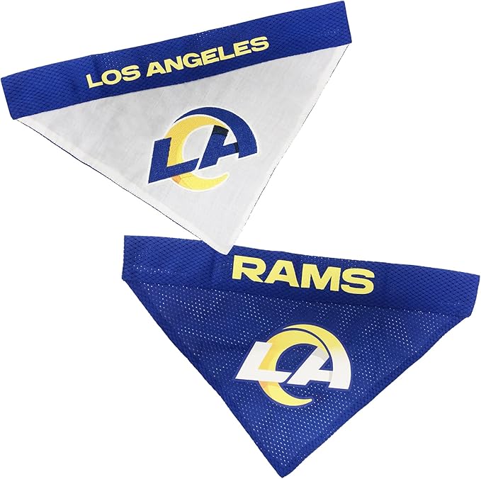 NFL DOG BANDANA - LOS ANGELES RAMS REVERSIBLE PET BANDANA. 2 Sided Sports Bandana with a PREMIUM Embroidery TEAM LOGO, Large/X-Large. - 2 Sizes & 32 NFL Teams available