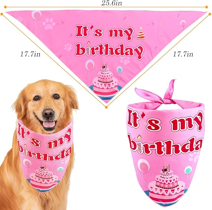 AROIC Dog Birthday Bandana Set, Pet Party Decorations Kit with 2 Bandanas, Fun Pet Birthday Party Decorations for Small Medium Dogs Pets, Cute Puppy Celebration Outfit with Hat, Bow Tie & Balloons