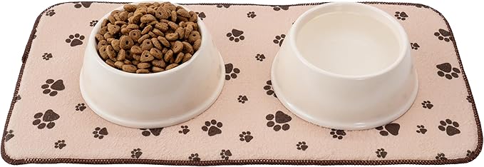 Kitchen Basics Microfiber Pet Bowl Feeding Mat, Anti-Skid and Absorbent, 10 Inch x 20 Inch