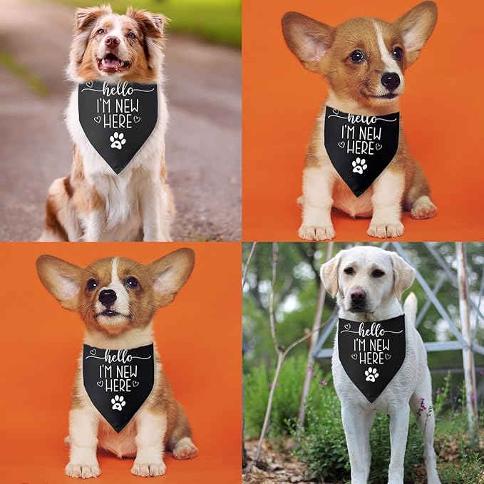 Hello I'm New Here Dog Bandana New Puppy Announcement Gift for New Owners Puppy Bandana Dog Owner Gifts Triangle Bibs Scarf Accessories for Small Medium Dogs Pets