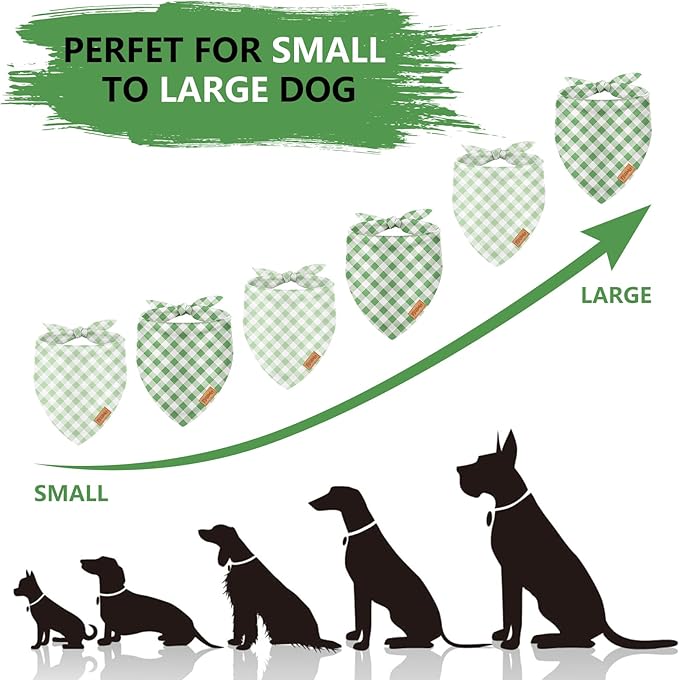 2Pcs Dog Bandanas Sage Green Plaid Triangle Pet Scarf Adjustable Puppy Neckerchief Dog Cat Bib for Spring Summer Medium Large Boy Girl Pet Costume Accessories