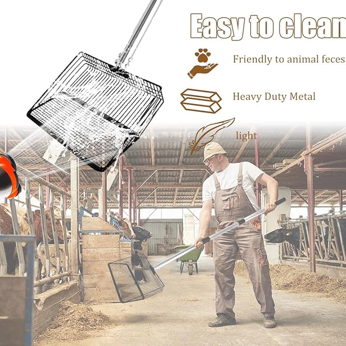 10inch Chicken Poop Scooper, Large Coop Litter Scoop with Stainless Steel Handle 4 in 1 Chicken Coop Pooper Shovel (36 to 63") Chicken Coop Accessories for Chicken Coop Cleaning