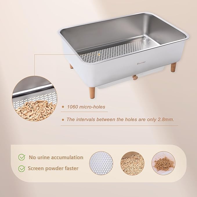 Stainless Steel Sifting Litter Box for Pine Pellet Cat Litter Non Clumping Litter System with Dust Collecting Drawer X-Large