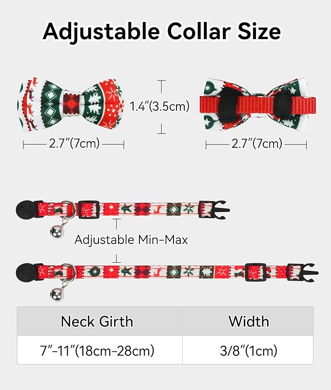 Joytale Upgraded Christmas Cat Collar with Bells, Breakaway Cat Collars with Bow Tie, 1 Pack Girl Boy Safety Plaid Kitten Collars, Christmas
