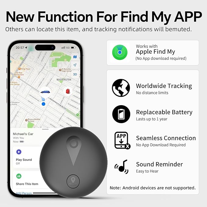 GPS Tracker for Dogs, Smart Collar with Real-Time Location - Pet Location Tracker with Holder, No Monthly Fee/No SIM Card, Works with iOS Find My, Ultra-Slim, IP68 Waterproof, 12-Month Working Time