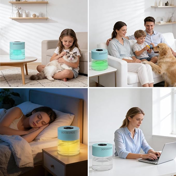 Water Air Purifiers for Home, Water Based Air Purifier Fits Essential Oil, Air Washer Purifier with 8 LED Lights, 24H Auto Shut-off, 3 Speeds, Air Revitaizer for Bedroom Office Living Room Pets Smoke
