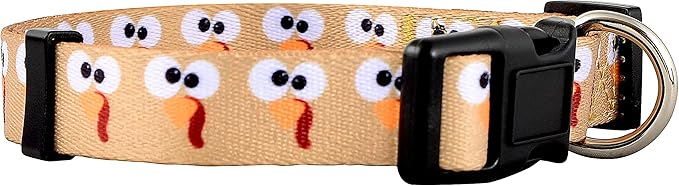 Native Pup Thanksgiving Dog Collar- Fall Collars for Dogs- Autumn Leaf, Turkey, Pumpkin Pie, Holiday Leaves- Girl Boy Puppy- Adjustable for Small, Medium, Large Breeds (Turkey Face, Small)