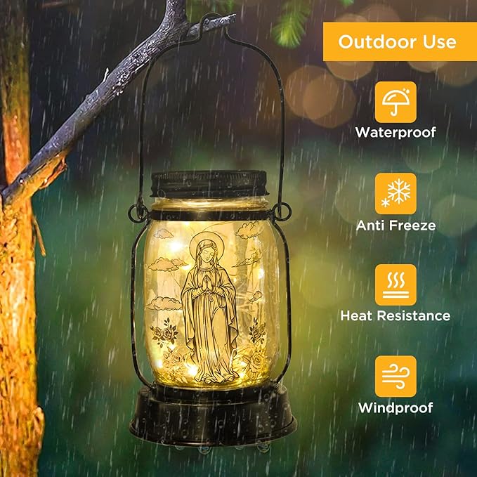 kyoryuger Virgin Mary Religious Gifts for Women/Men Virgin Mary Praying Solar Lantern Mom Birthday, Mothers Day, Religious Solar Garden Decoration Outside for Yard, Patio,Backyard,Porch, Torches