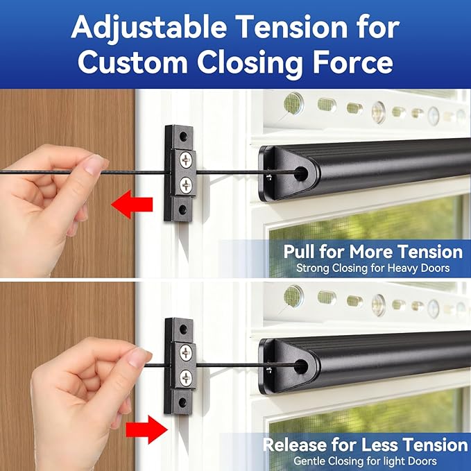 RV Screen Door Closer with Adjustable Tension, Aluminum RV Door Closer Kit, Built-in Spring Automatic Closing Device, Works with Most Camper Travel Trailer Window