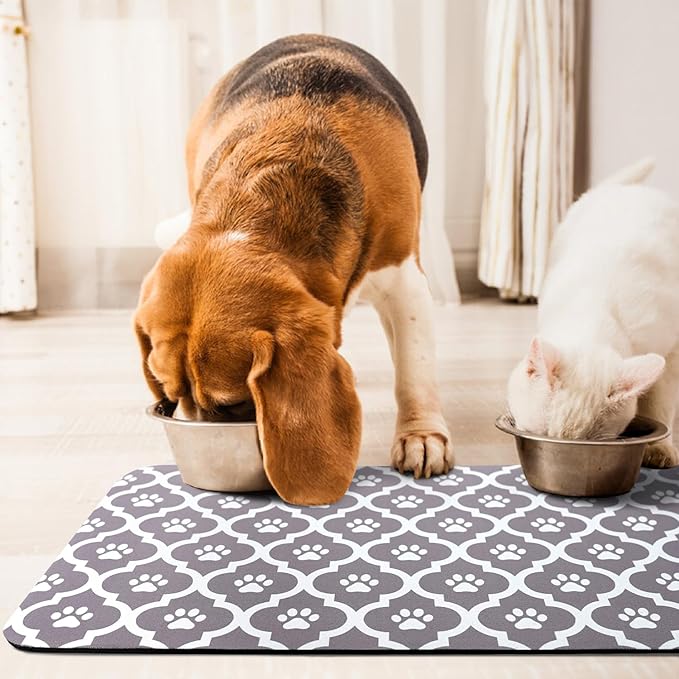 Dog Food Mat 17X30 Inch Pet Feeding Absorbent Mats for Floor Cat Water Bowl Placemats Non-Slip Washable Dog Mat for Food and Water