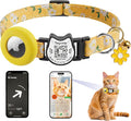 Breakaway Cat Collar with QR Code ID & AirTag Holder, Adjustable Cotton Kitten Collar with Bell, Cute Floral Safety Collar for Indoor & Outdoor Cats Pastoral Style with airtag Holder(Yellow)