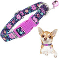 Floral Small Dog Collar with Bell - Ultra-Soft Kitten-Safe Collar for Tiny Dogs, Adjustable Flower Pattern Nylon Collar for Chihuahua Pomeranian Kittens S