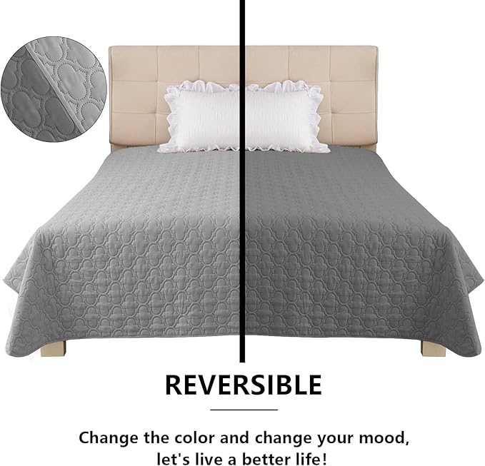 Waterproof Blanket for Bed, Reversible Dog Couch Cover Pet Sofa Furniture Protector Machine Washable King Size(82x102 Inch, Lightgrey+Darkgrey)
