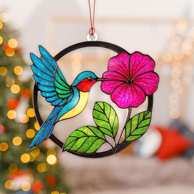 Christmas Ornaments 2025 – Hummingbird Suncatcher Window Hanging Ornament, Hummingbird Christmas Ornament for Tree Decorations, Unique Handmade Gift, Beautiful Glass Effect Decor for Bird Lovers