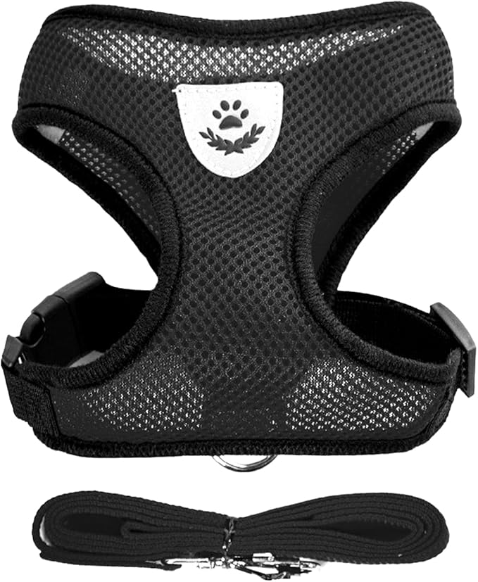 shudyear Summer cat Chest Harness and Leash, Anti-Escape Adjustable Soft mesh cat Leash and Chest Harness Set for All Types of Cats cat Vests (Size S,Black)