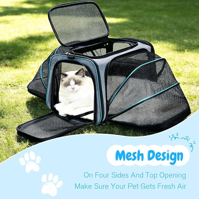 Double Expandable Cat Carrier,Airline Approved Soft-Sided Pet Travel Carrier for Small Dogs Cats under 15 lbs,Waterproof 600D Oxford Fabric with Washable Replacement Liner,Odor-Free & Claw-Proof(Blue)