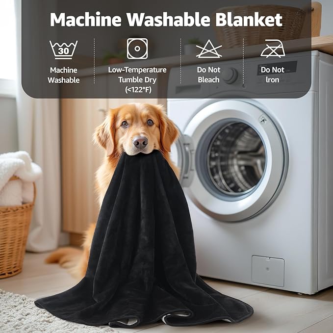 LOOBANI Waterproof Blanket for Bed: Reversible Soft Flannel Twin Bed Blanket 60" x 80", Leakproof Throw Spill-Proof Dog Pet Blanket for Couch, Sofa Protect, Movie Time, Camping, Travel, Black & Beige