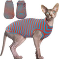 BRKURLEG Hairless Cats T Shirt, Cat Sweaters, Pullover Kitten Shirts, Sleeveless Round Collar Cotton Vest for Cornish Rex Devon Rex Peterbald and Small Dogs Sweater(OrangeBlue Stripes, XL)