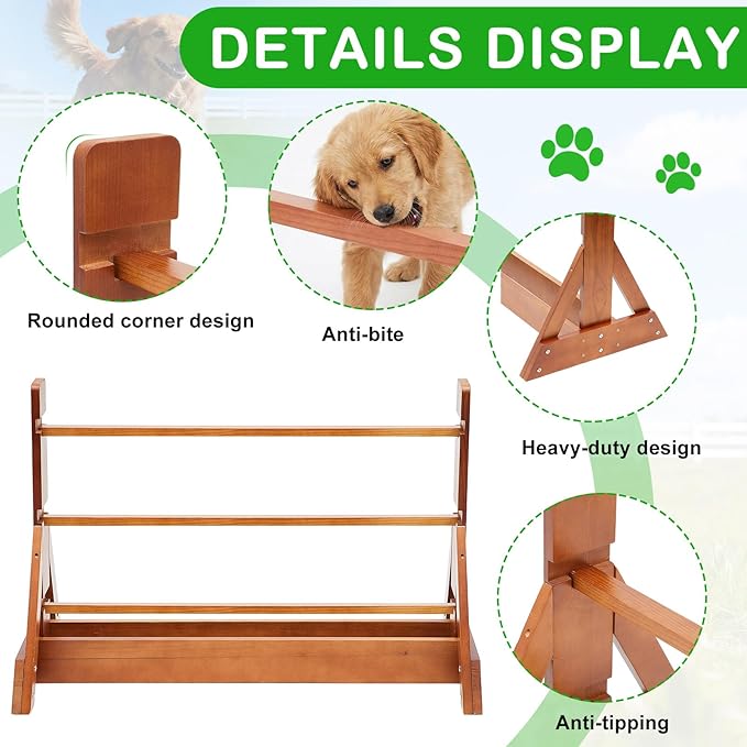Leinuosen Wooden Dog Agility Jump for Professional Training, Stable Indoor & Backyard Obedience Training Jump with Adjustable Height, Solid Pine Dog Agility Equipment for Puppies and Adult Dogs