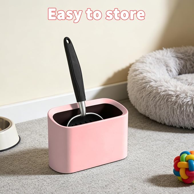 Heavy-Duty Cat Litter Scoop with Holder, Metal Cat Scooper and Detachable Trash Can,Aluminum Kitty Poop Shovel Captures All Clumps,Speed Sifter Litter Box Scooper and Caddy with Lid(Pink)