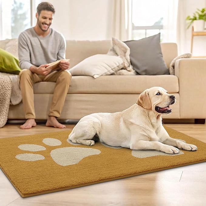 Buganda Dog Door Mat for Muddy Paws, Absorbent Dirt Trapper Washable Indoor Doormats, Non Slip Low-Profile Mud Mat for Dogs, Front Entrance Doormat for Inside Floor (30x20 Inches, Yellow)