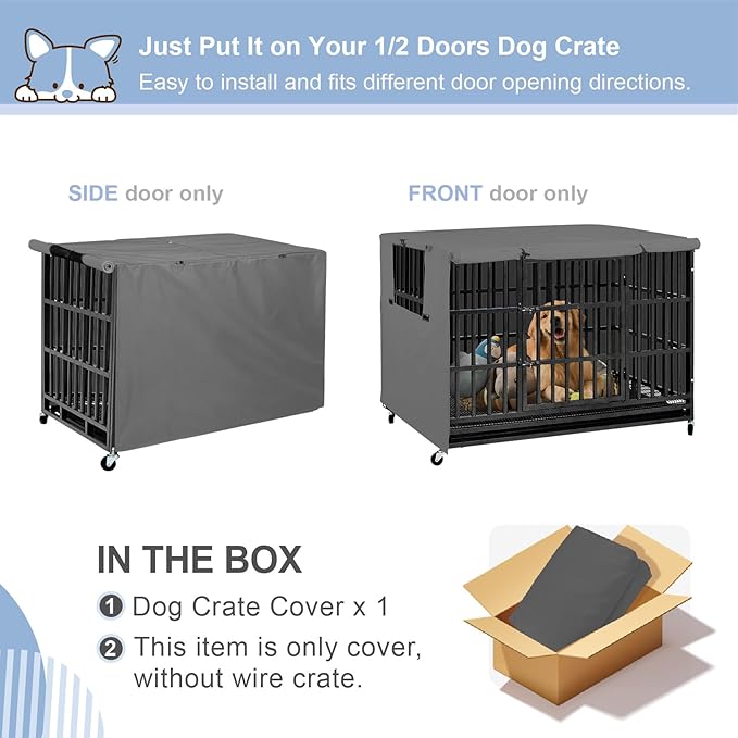 Explore Land Dog Crate Cover Heavy Duty Polyester Pet Kennel Sunshade Universal Fit for 42 inches Wire Cage (Grey)