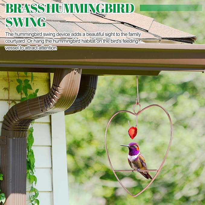 LemonRoad Hummingbird Swing, Tweet Heart Birdie Swing, Copper Hummingbird Perch Metal Frame for Wild Finches & Orioles Bird Outdoors Indoor Trunk Lawn Patio Garden (Copper)