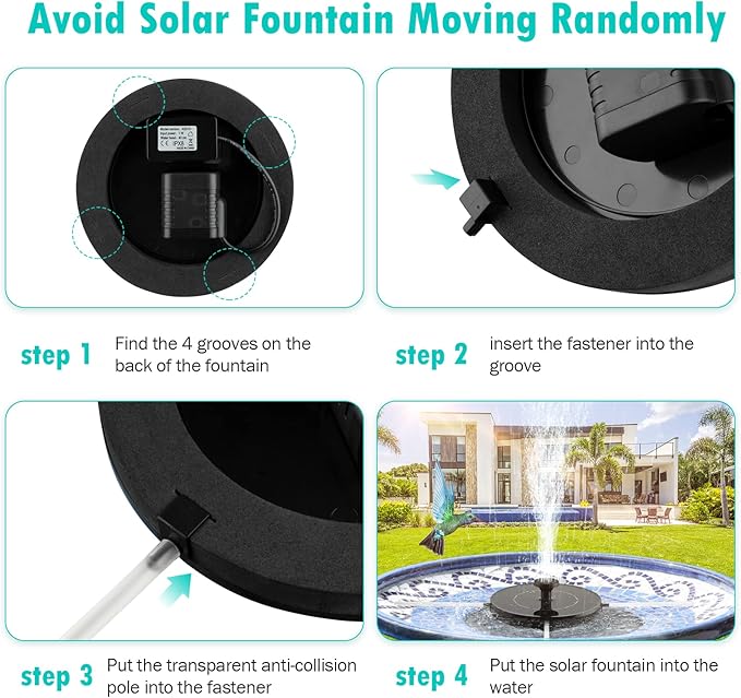 Mademax Solar Bird Bath Fountains Pump, Upgrade 1.4W Solar Fountain with 6 Nozzle, Free Standing Floating Solar Powered Water Fountain Pump for Bird Bath, Garden, Pond, Pool, Outdoor