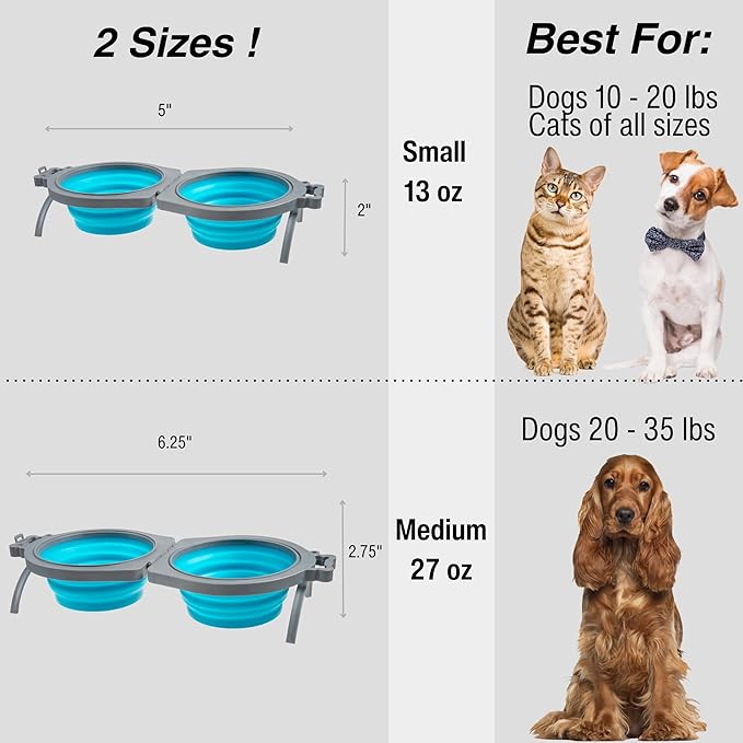 Loving Pets 73807991: Travel Double Diner Dog Bowl, Blue Sm