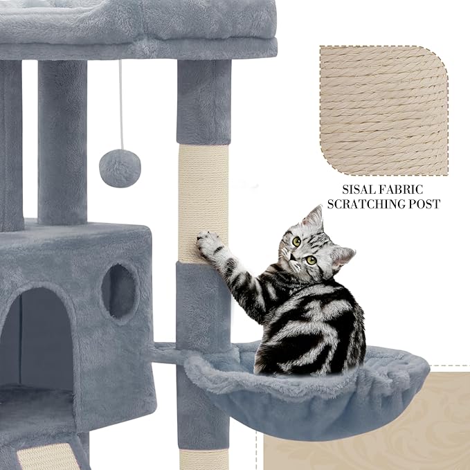 Athena Collection Cat Tree, 36" Tall Cat Tree Tower for Indoor Cats, Multi-Level Cat Tower House Activity Center Climbing Tower with Cat Condo & Hammock & Scratching Post & Dangling Ball, LightGray