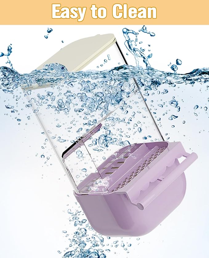 BNOSDM No Mess Bird Cage Feeders Automatic Bird Feeder Parrot Cage Accessories Transparent Seed Food Container with Perch for Finches, Parakeets, Budgies, Lovebirds, Cockatoos, Canaries（Purple）